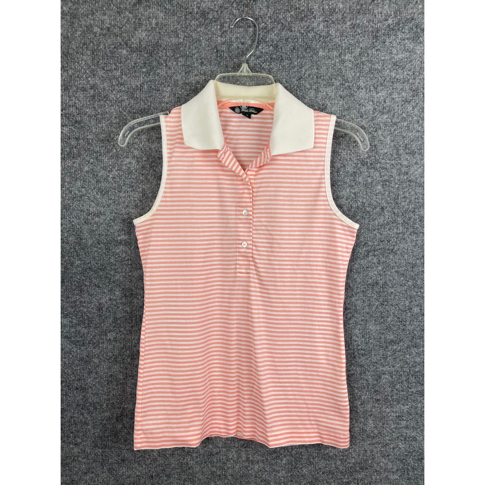 Brooks Brothers Polo Shirt Womens XS Peach Striped Excellent Sleeveless Top